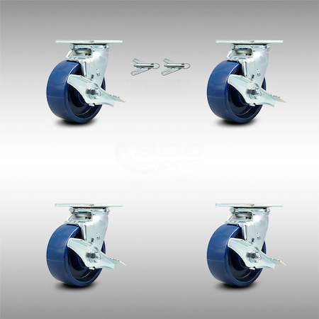 Service Caster 5 Inch SS Solid Poly Caster Set with Roller Bearings 4 Brake 2 Swivel Lock SCC SCC-SS30S520-SPUR-TLB-BSL-2-TLB-2